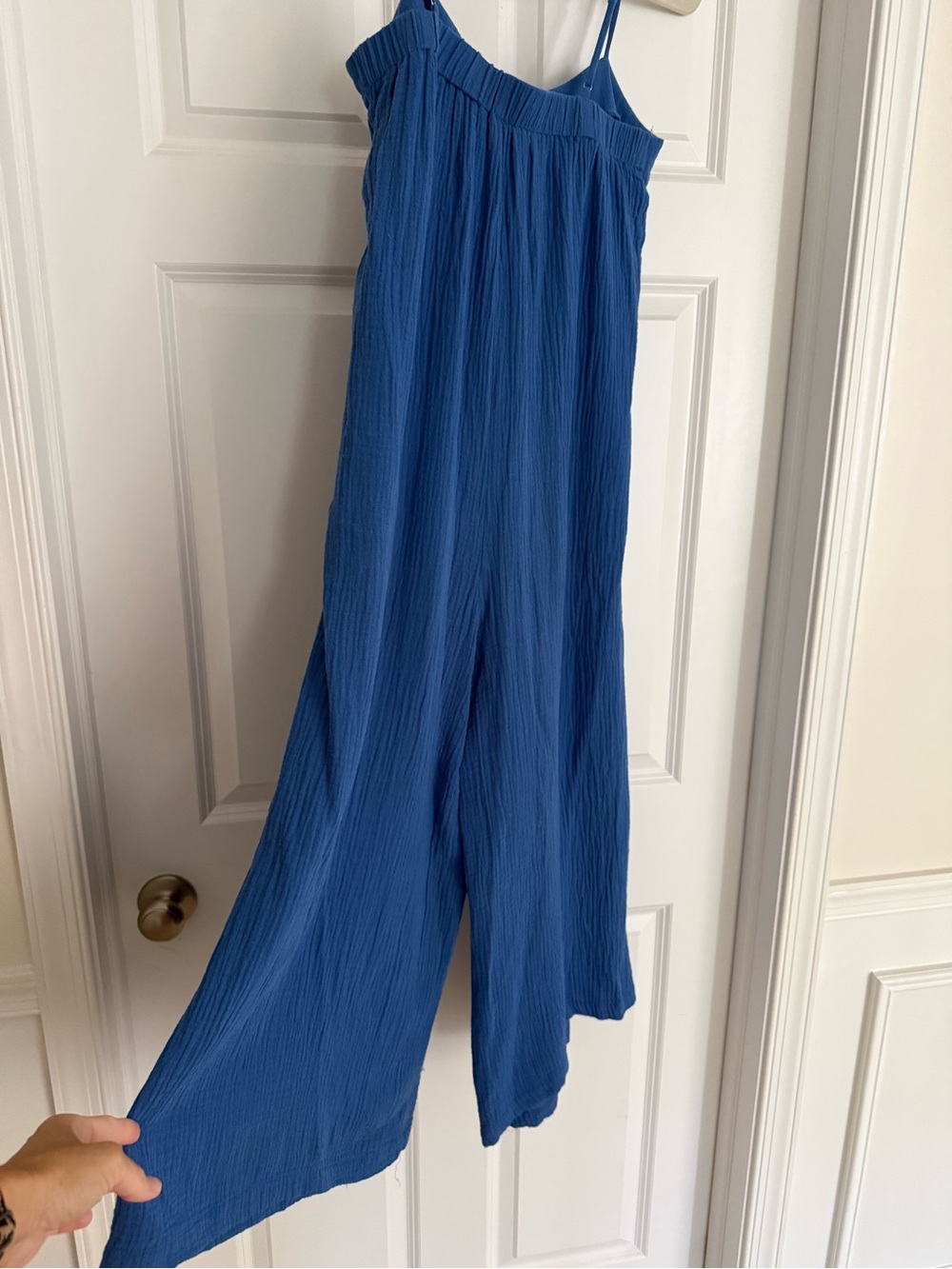 Blue Wide-Leg Gauze cotton Jumpsuit with Spaghetti Straps